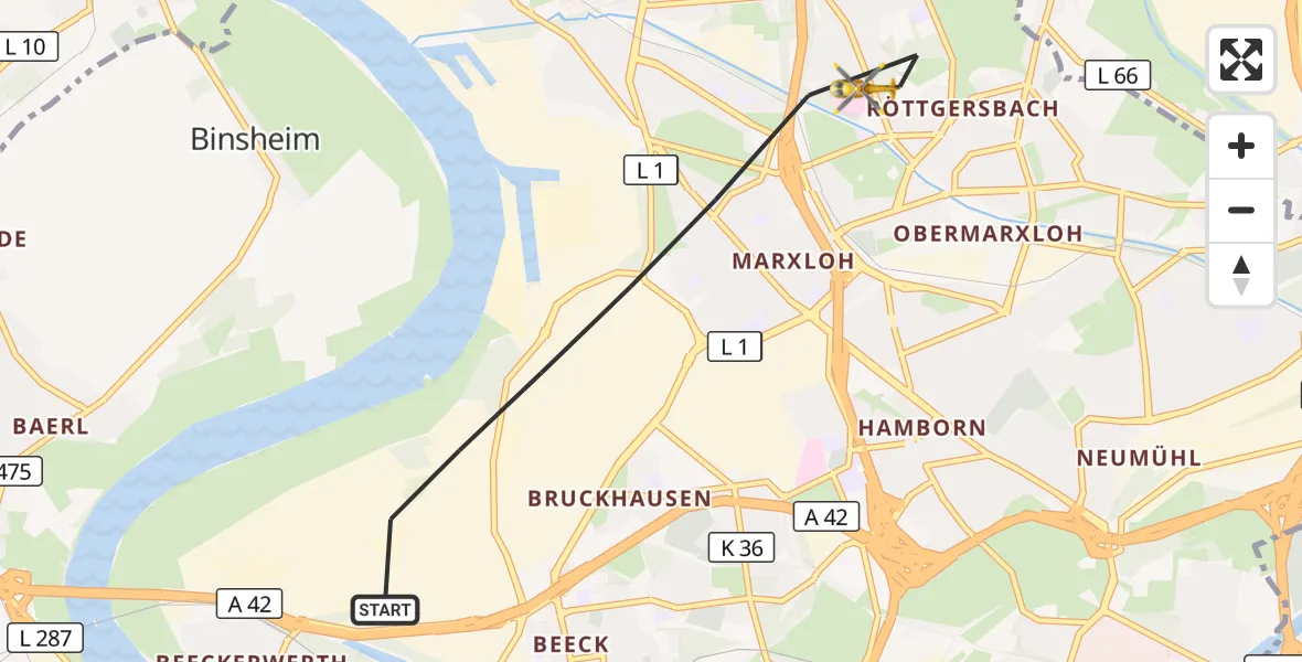 Flugroute Rettungshubschrauber Duisburg - Duisburg, 06 Juli 2026, 10:27
