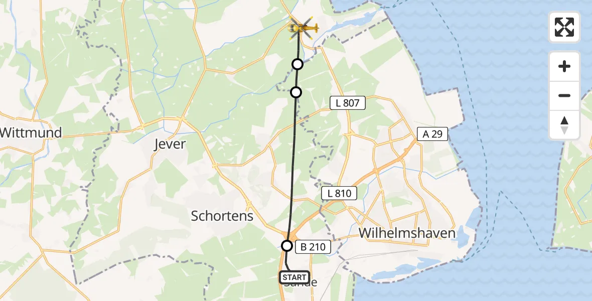 Flugroute Rettungshubschrauber Sande - Wangerland, 06 Juli 2026, 10:33