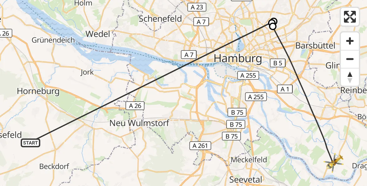 Flugroute Rettungshubschrauber Harsefeld - Hamburg, 06 Juli 2026, 10:35