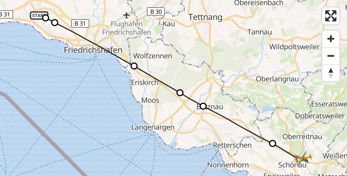 Flugroute Rettungshubschrauber Friedrichshafen Hospital - Lindau (Bodensee), 06 Juli 2026, 10:35