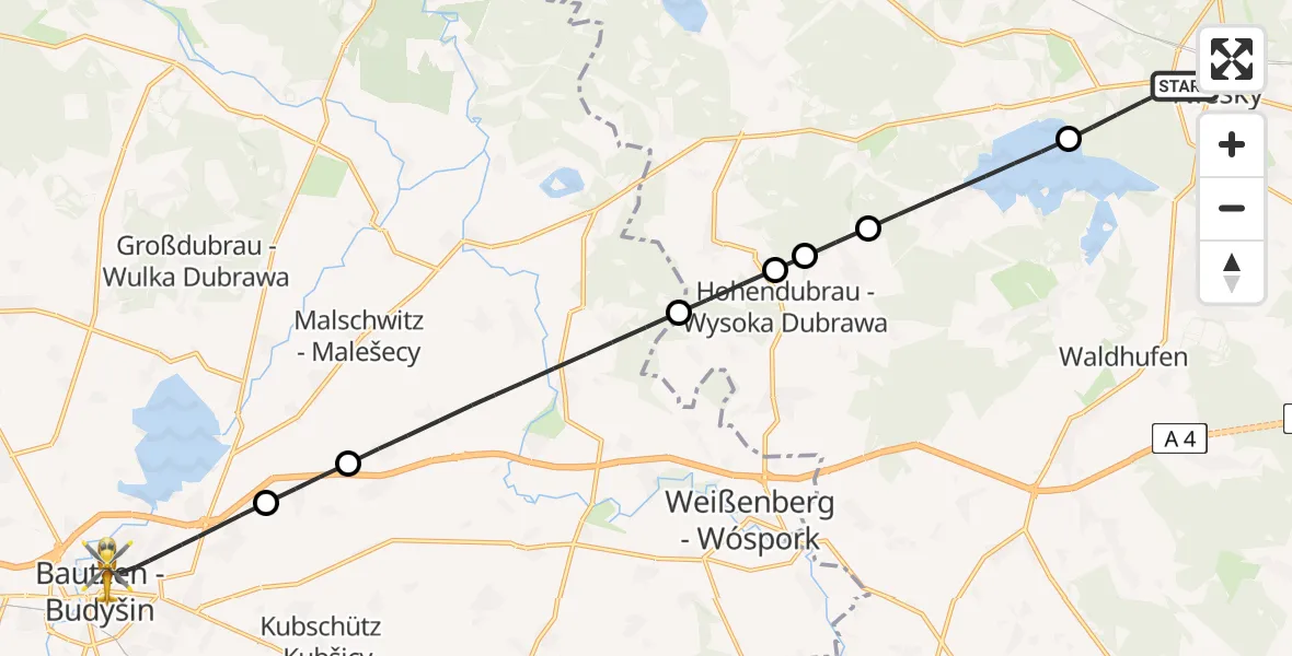 Flugroute Rettungshubschrauber Niesky - Bautzen, 06 Juli 2026, 10:43