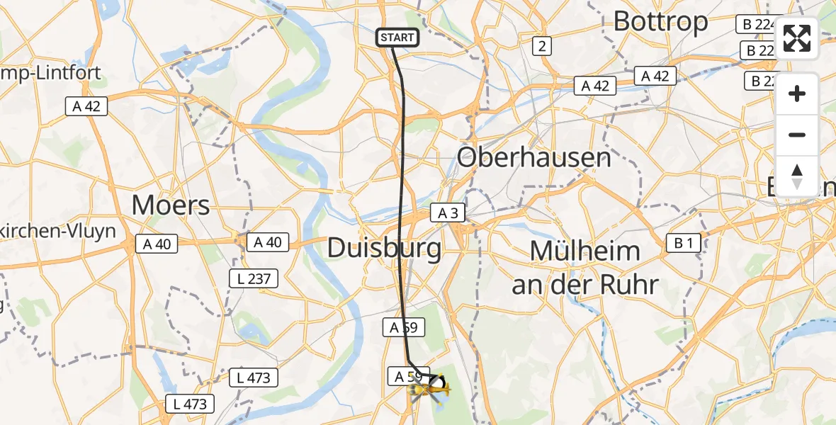 Flugroute Rettungshubschrauber Duisburg - Duisburg Air Rescue Hubschrauberlandeplatz (Christoph 9), 06 Juli 2026, 10:47
