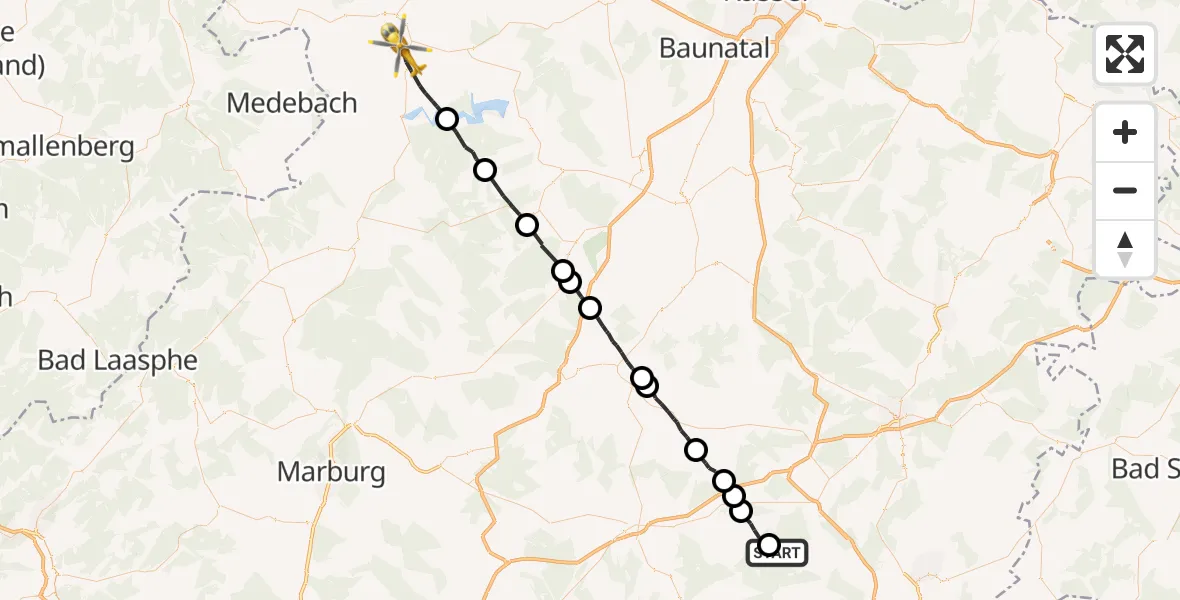 Flugroute Rettungshubschrauber Schlitz - Korbach, 06 Juli 2026, 10:47
