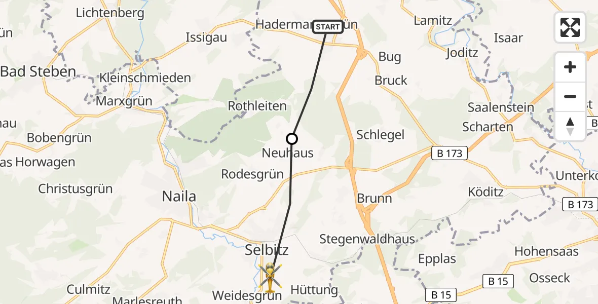 Flugroute Rettungshubschrauber Berg - Selbitz, 06 Juli 2026, 10:47