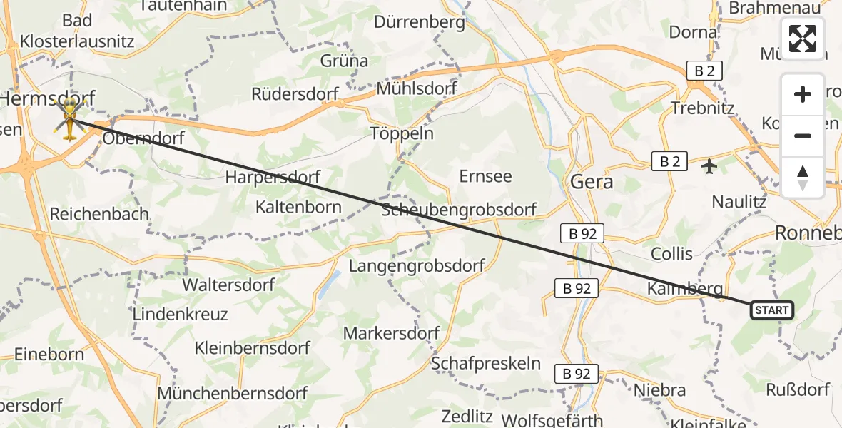Flugroute Rettungshubschrauber Kauern - Hermsdorf, 06 Juli 2026, 10:54