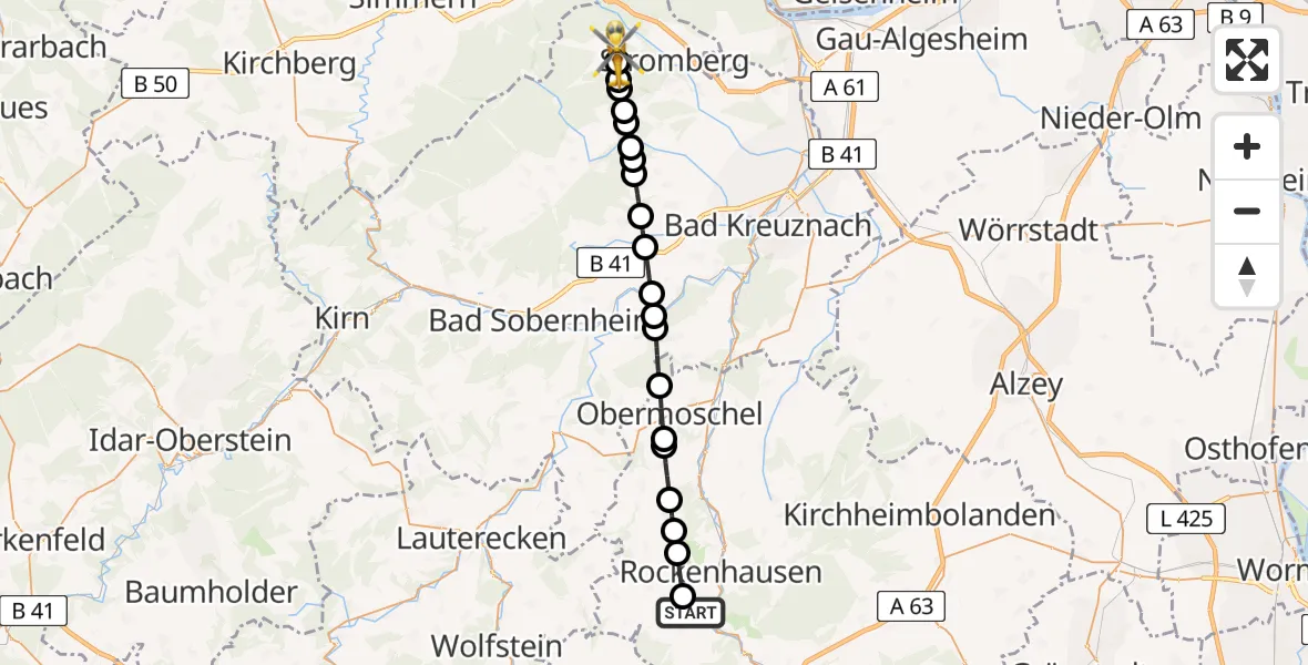 Flugroute Rettungshubschrauber Imsweiler UL - Dörrebach, 06 Juli 2026, 10:55