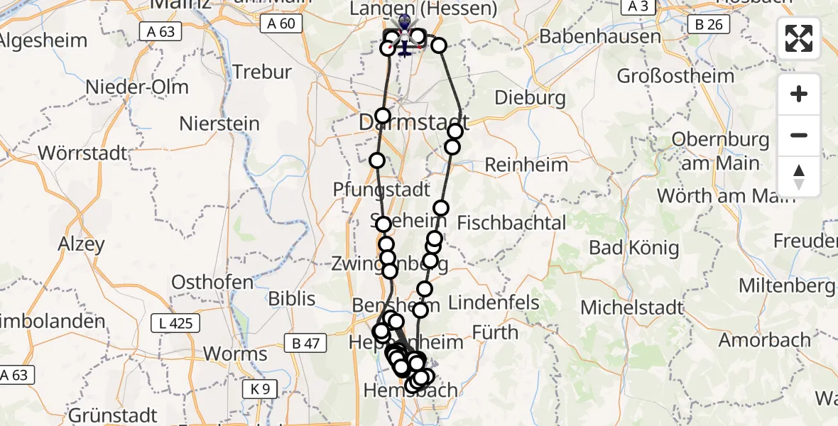 Flugroute Polizeihubschrauber Flughafen Frankfurt-Egelsbach - Flughafen Frankfurt-Egelsbach, 06 Juli 2026, 10:56