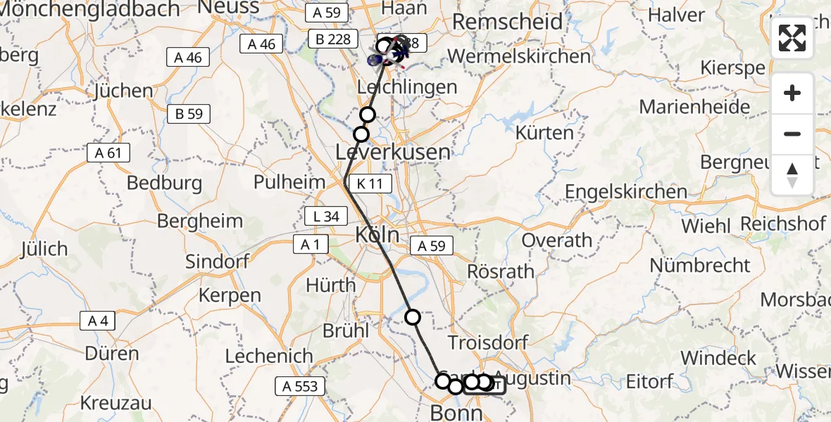 Flugroute Polizeihubschrauber Sankt Augustin - Langenfeld-Wiescheid Flugplatz, 06 Juli 2026, 10:57
