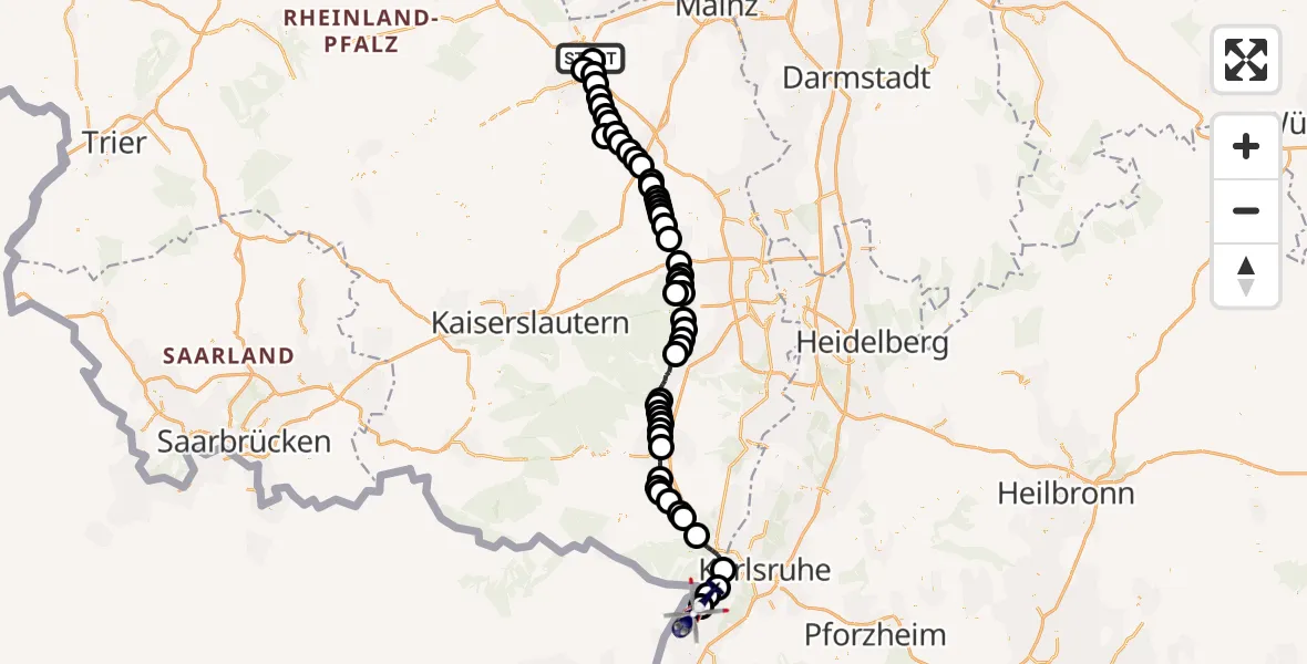 Flugroute Polizeihubschrauber Grolsheim - Elchesheim-Illingen, 06 Juli 2026, 10:58