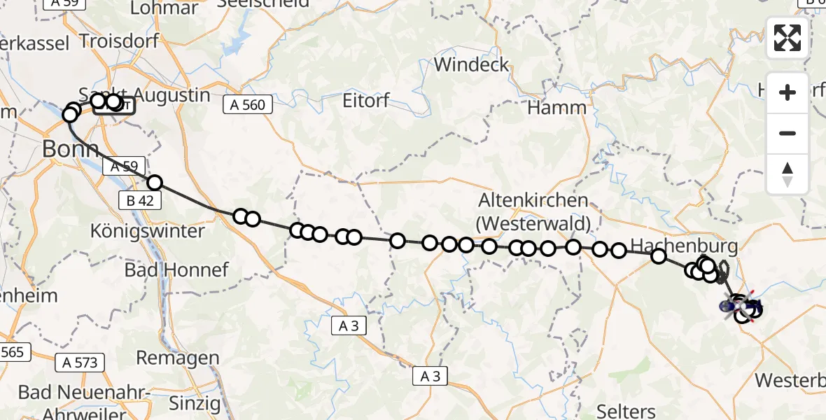 Flugroute Polizeihubschrauber Sankt Augustin - Nistertal, 06 Juli 2026, 11:04