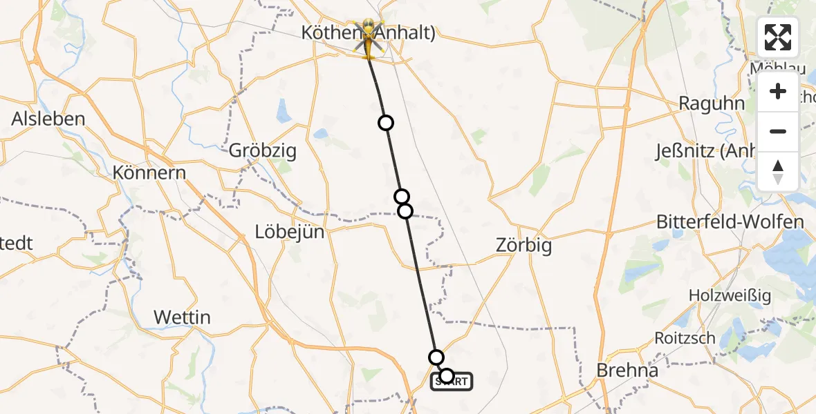 Flugroute Rettungshubschrauber Halle-Oppin Flugplatz - Köthen (Anhalt), 06 Juli 2026, 11:04