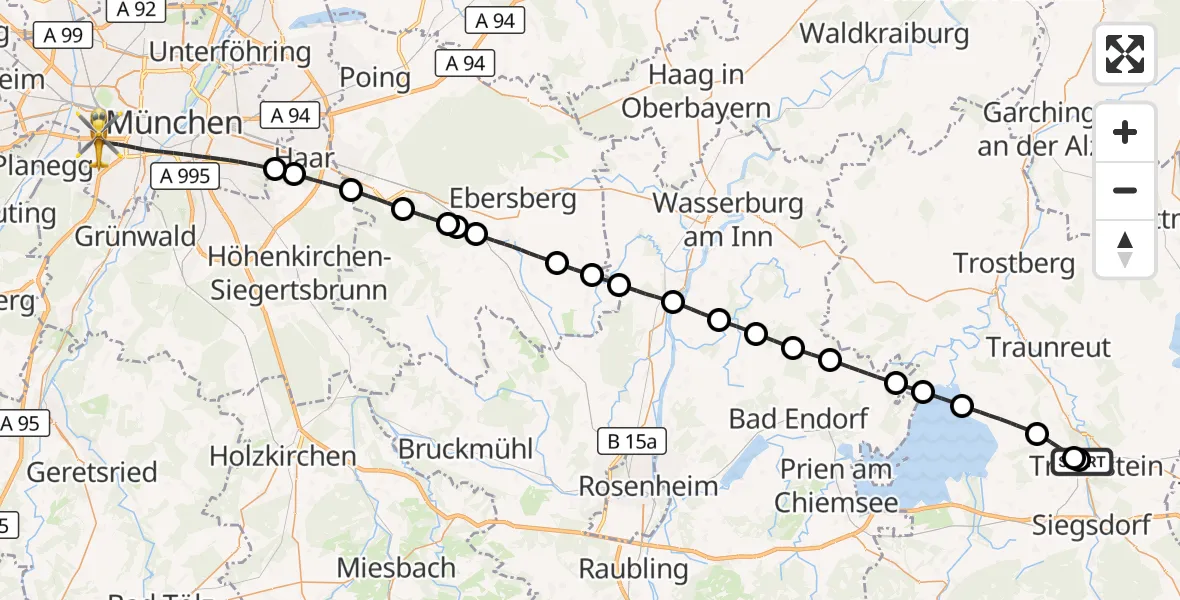 Flugroute Rettungshubschrauber Traunstein Hospital - München, 06 Juli 2026, 11:10