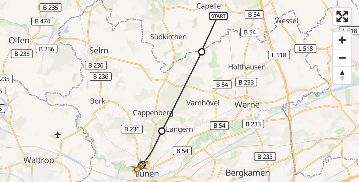 Flugroute Rettungshubschrauber Nordkirchen - Sankt Marien Hospital, 06 Juli 2026, 11:11