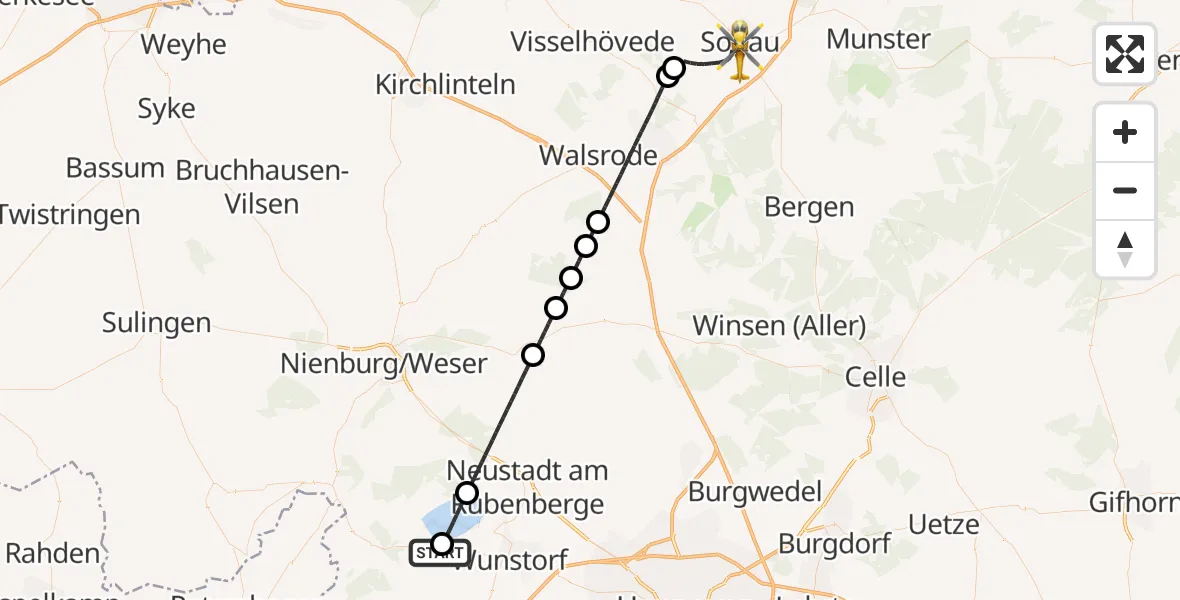 Flugroute Rettungshubschrauber Hagenburg - Soltau, 06 Juli 2026, 11:22