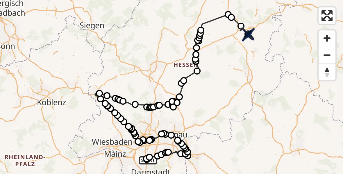 Flugroute Polizeiflugzeug Flughafen Frankfurt-Egelsbach - Niederaula, 06 Juli 2026, 11:24