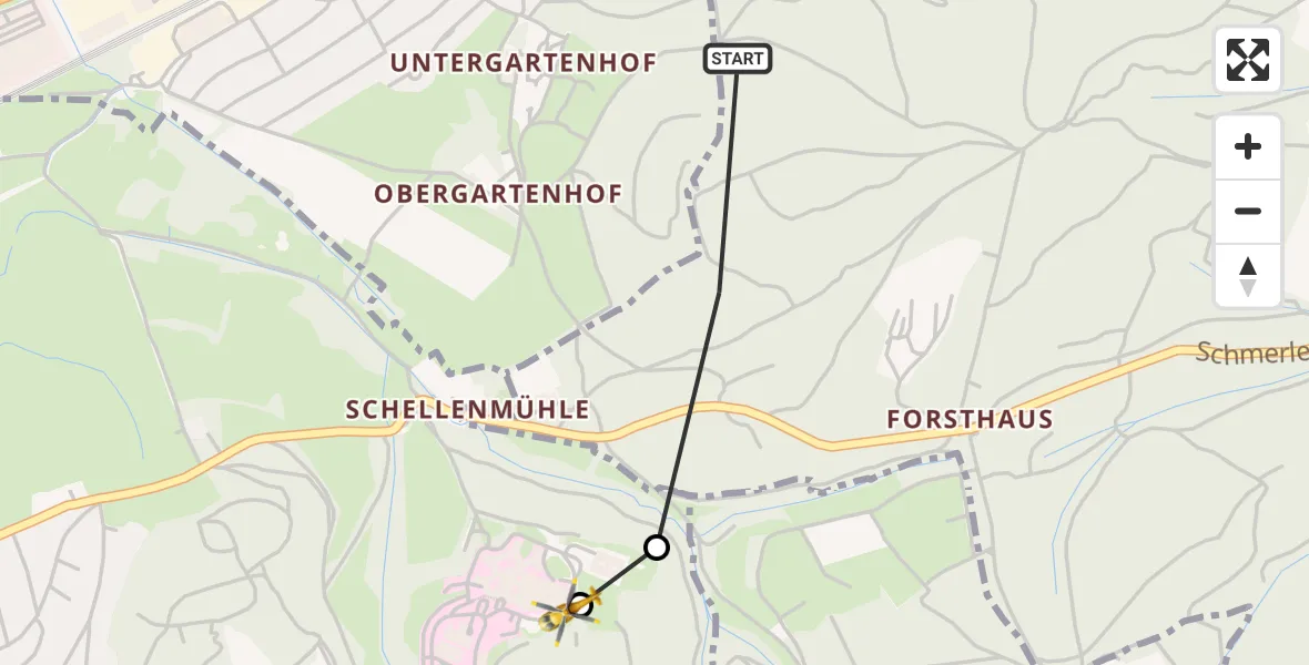 Flugroute Rettungshubschrauber Hösbach - Aschaffenburg Hospital, 06 Juli 2026, 11:31