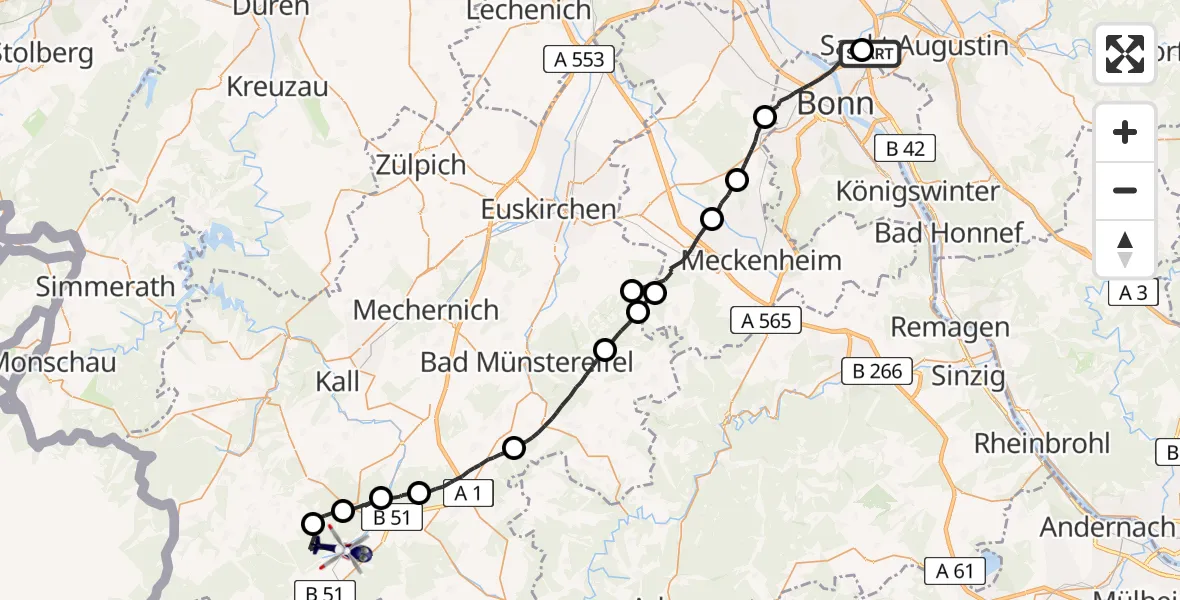 Flugroute Polizeihubschrauber Sankt Augustin - Dahlem, 06 Juli 2026, 11:37