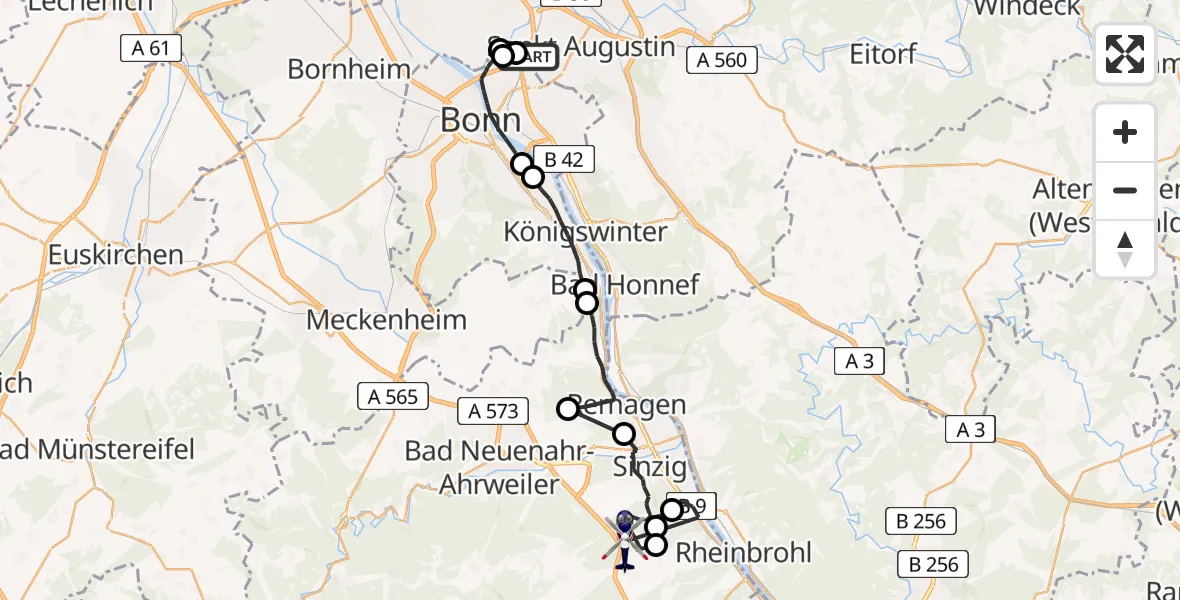 Flugroute Polizeihubschrauber Sankt Augustin - Sinzig, 06 Juli 2026, 11:38