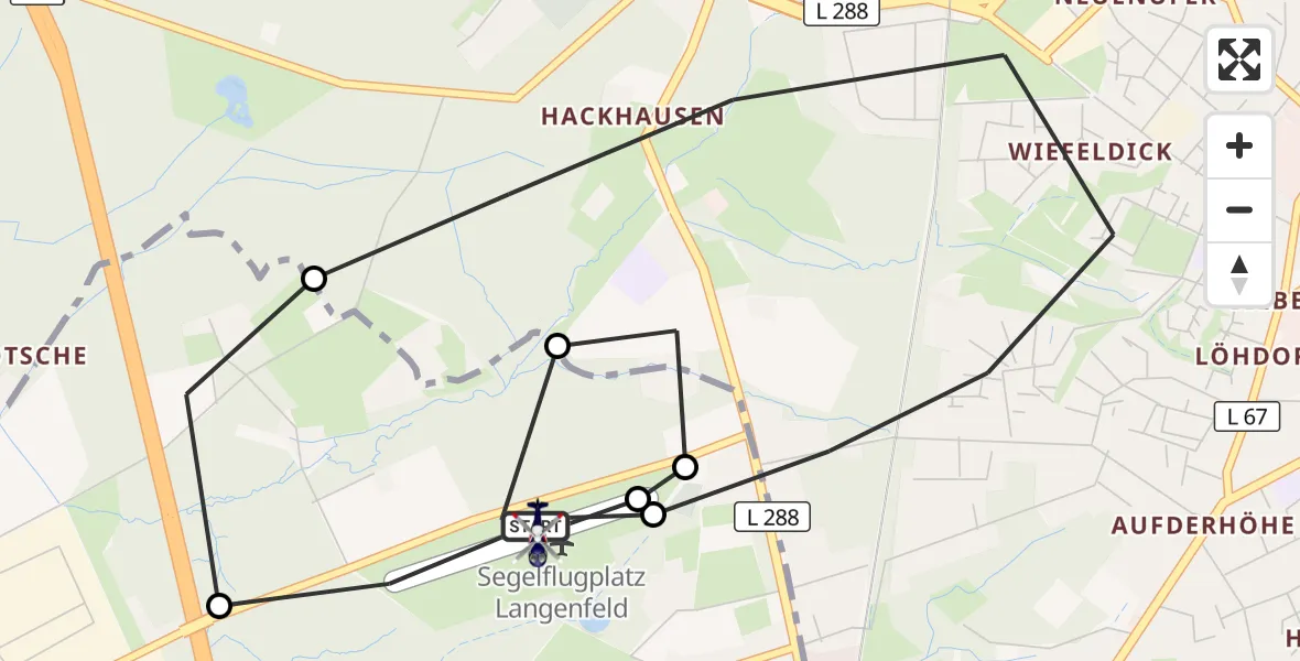 Flugroute Polizeihubschrauber Langenfeld-Wiescheid Flugplatz - Langenfeld-Wiescheid Flugplatz, 06 Juli 2026, 11:39