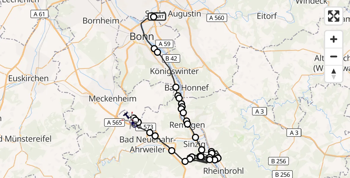 Flugroute Polizeihubschrauber Sankt Augustin - Grafschaft, 06 Juli 2026, 11:42
