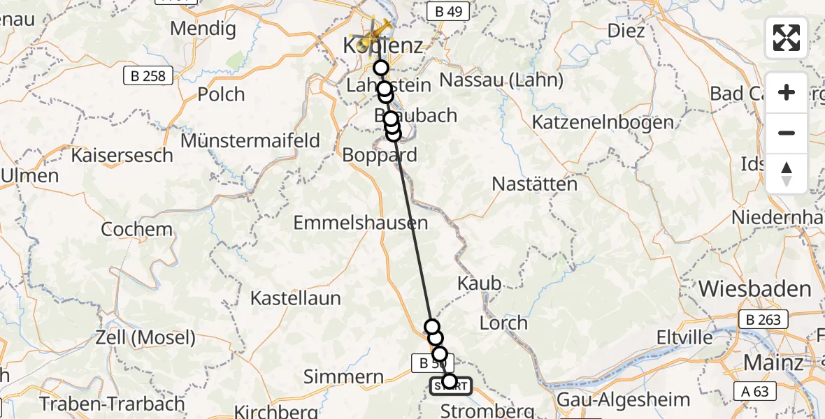 Flugroute Rettungshubschrauber Seibersbach - Koblenz, 06 Juli 2026, 11:44