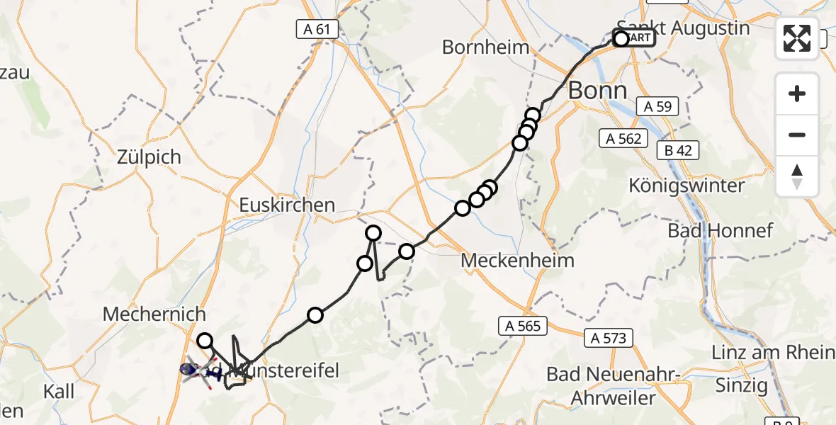 Flugroute Polizeihubschrauber Sankt Augustin - Mechernich, 06 Juli 2026, 11:44