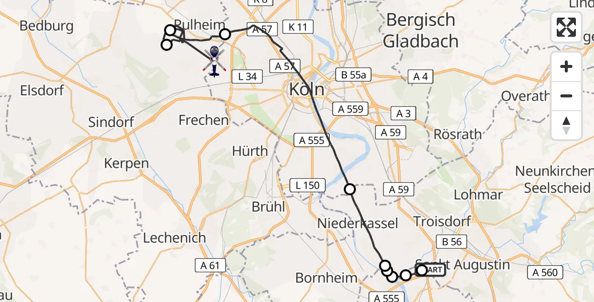 Flugroute Polizeihubschrauber Sankt Augustin - Köln, 06 Juli 2026, 11:46