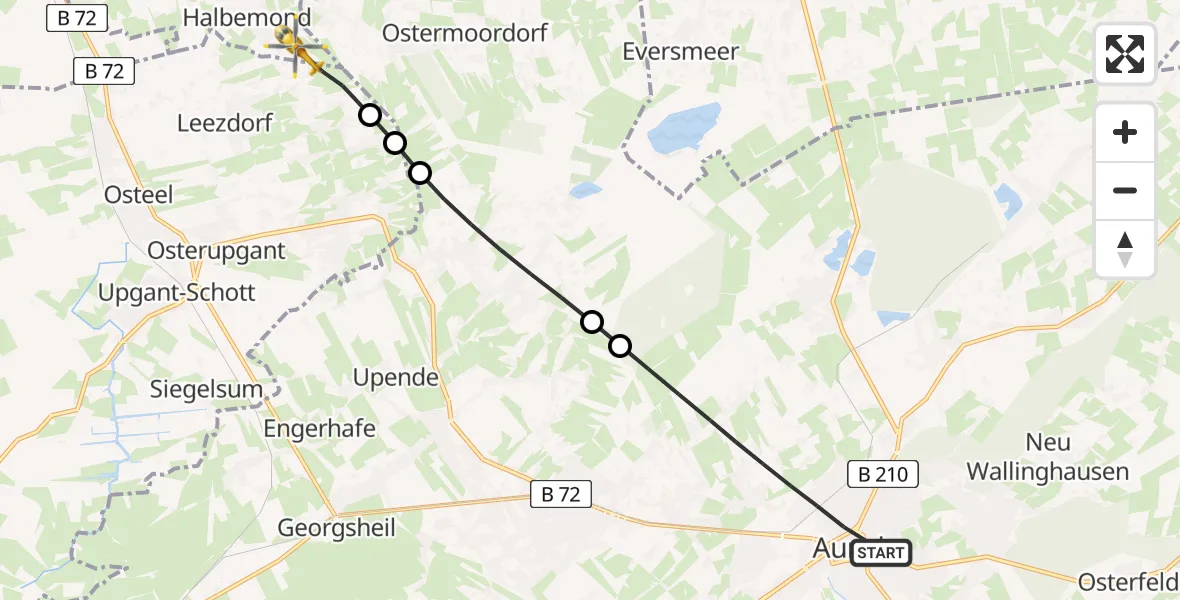 Flugroute Ambulanzhubschrauber Aurich - Halbemond, 06 Juli 2026, 11:46