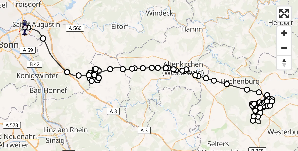 Flugroute Polizeihubschrauber Enspel - Sankt Augustin, 06 Juli 2026, 11:56