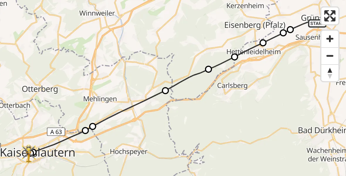 Flugroute Rettungshubschrauber Grünstadt - Westpfalz Hospital Kaiserslautern, 06 Juli 2026, 11:55