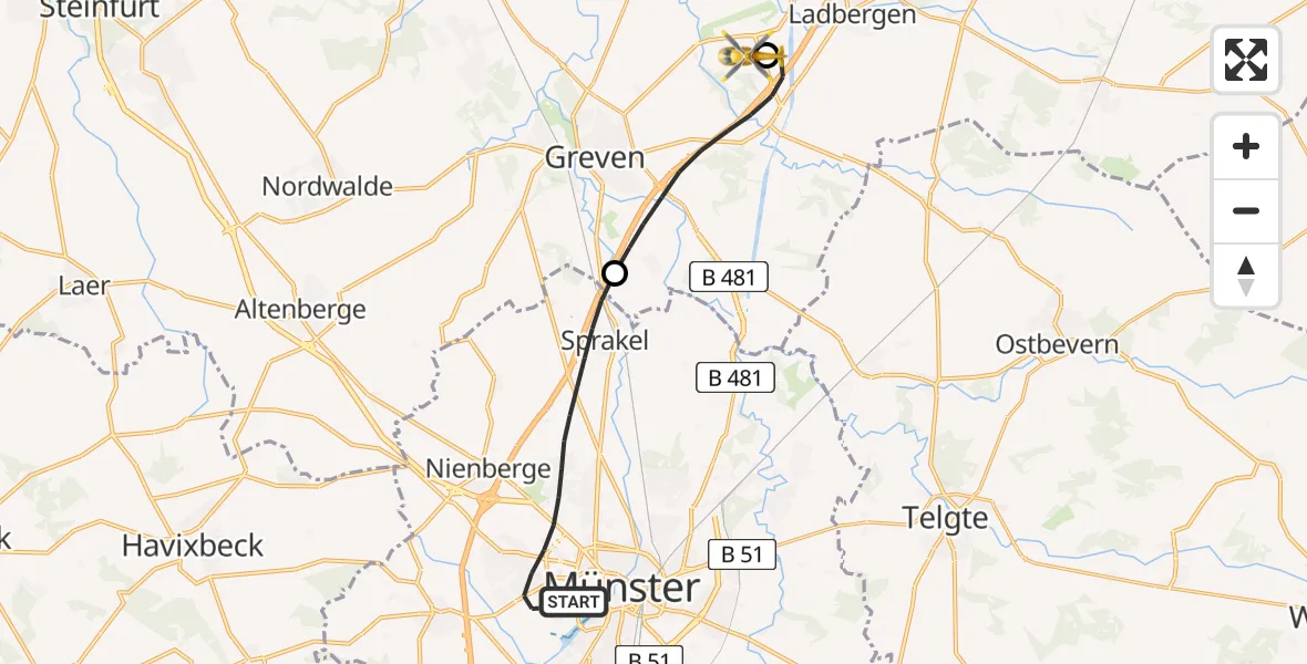 Flugroute Ambulanzhubschrauber Münster - Christoph  Westfalen-ADAC, 06 Juli 2026, 12:01