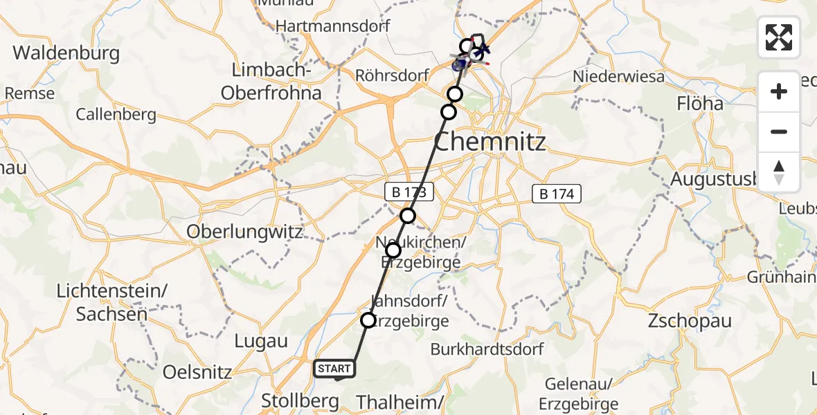 Flugroute Polizeihubschrauber Niederdorf - Chemnitz-Glösa Industrial Park Hubschrauberlandeplatz, 06 Juli 2026, 12:03
