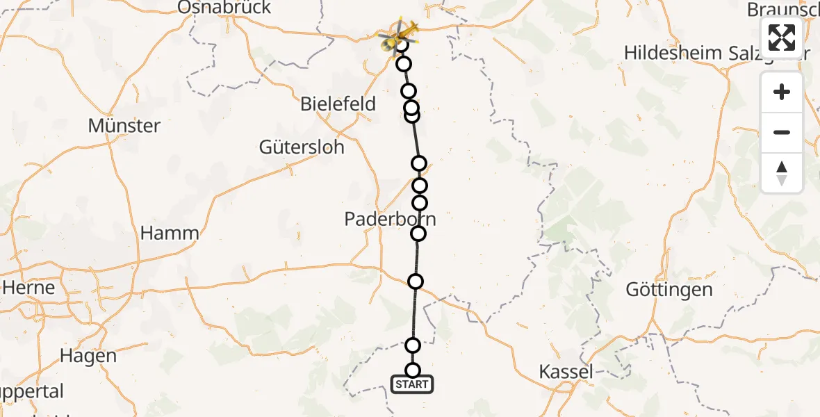 Flugroute Rettungshubschrauber Korbach - Bad Oeynhausen, 06 Juli 2026, 12:07