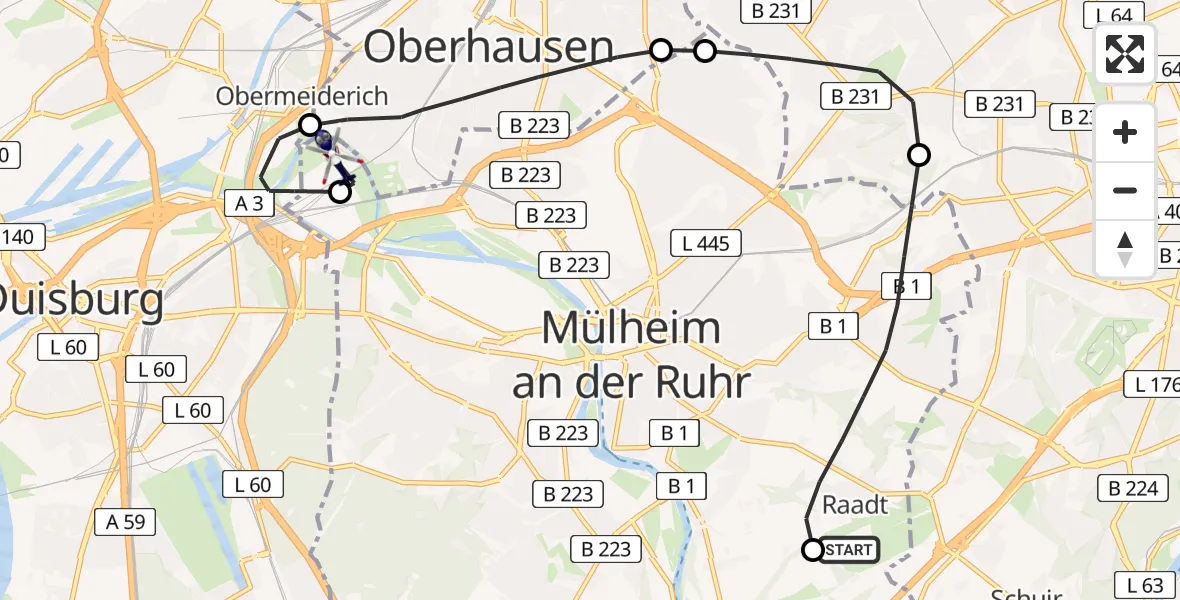 Flugroute Polizeihubschrauber Essen-Mülheim Flughafen - Mülheim an der Ruhr, 06 Juli 2026, 12:08