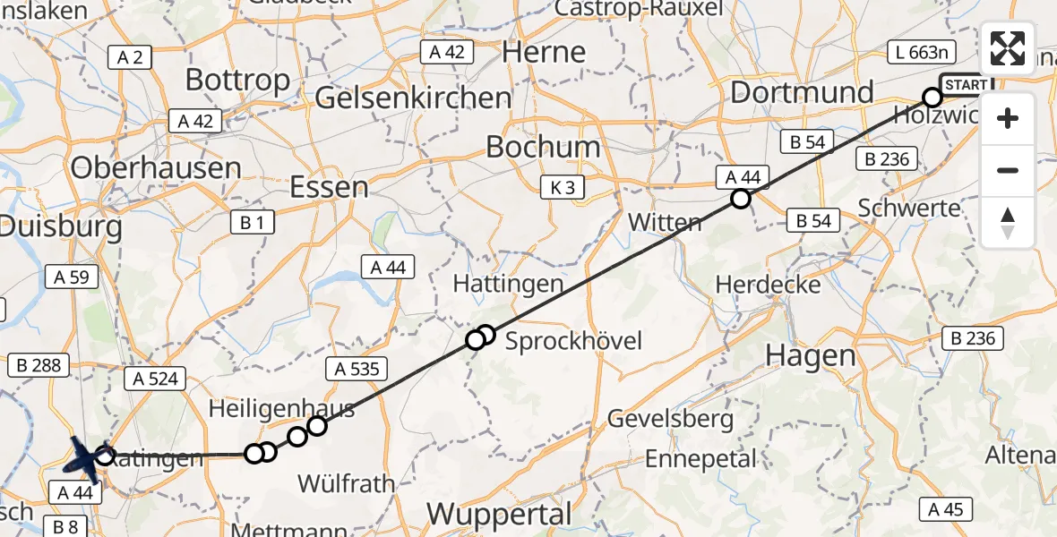 Flugroute Polizeiflugzeug Dortmund Flughafen - Düsseldorf Flughafen, 06 Juli 2026, 12:11