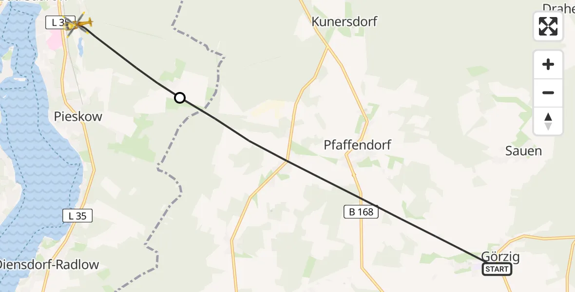 Flugroute Rettungshubschrauber Rietz-Neuendorf - Bad Saarow, 06 Juli 2026, 12:11