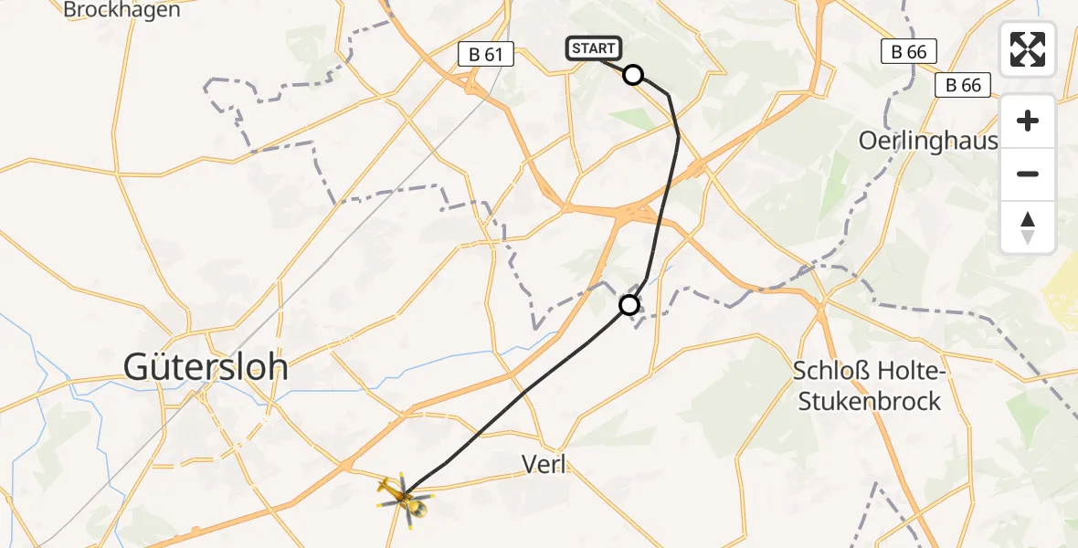 Flugroute Rettungshubschrauber Luftrettungszentrum Bielefeld - Verl, 06 Juli 2026, 12:14