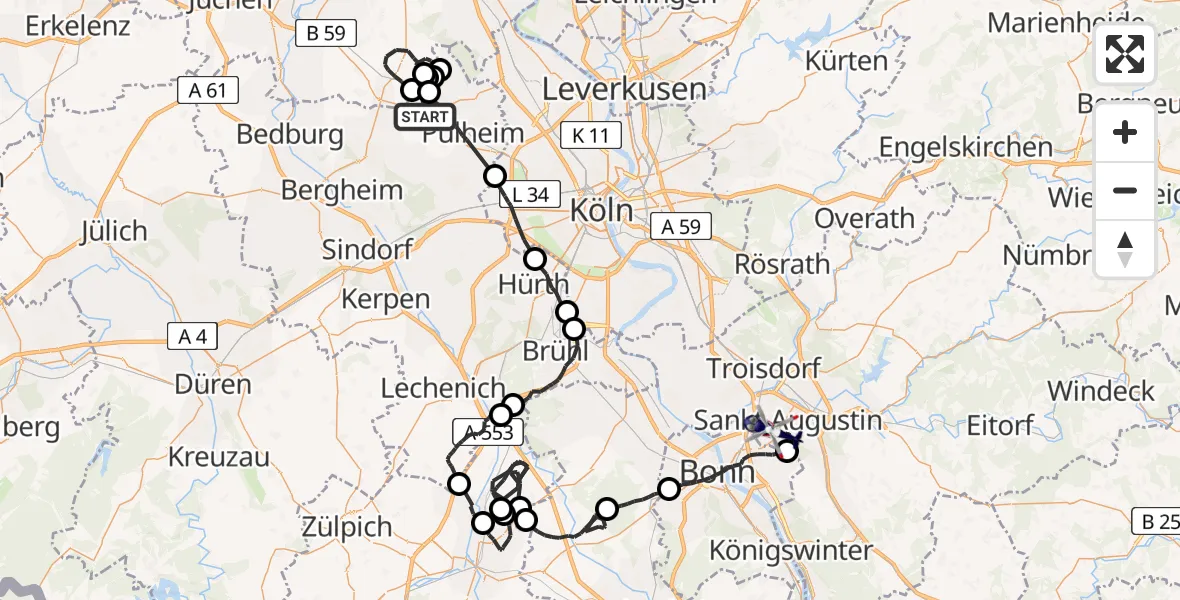 Flugroute Polizeihubschrauber Pulheim - Sankt Augustin, 06 Juli 2026, 12:16
