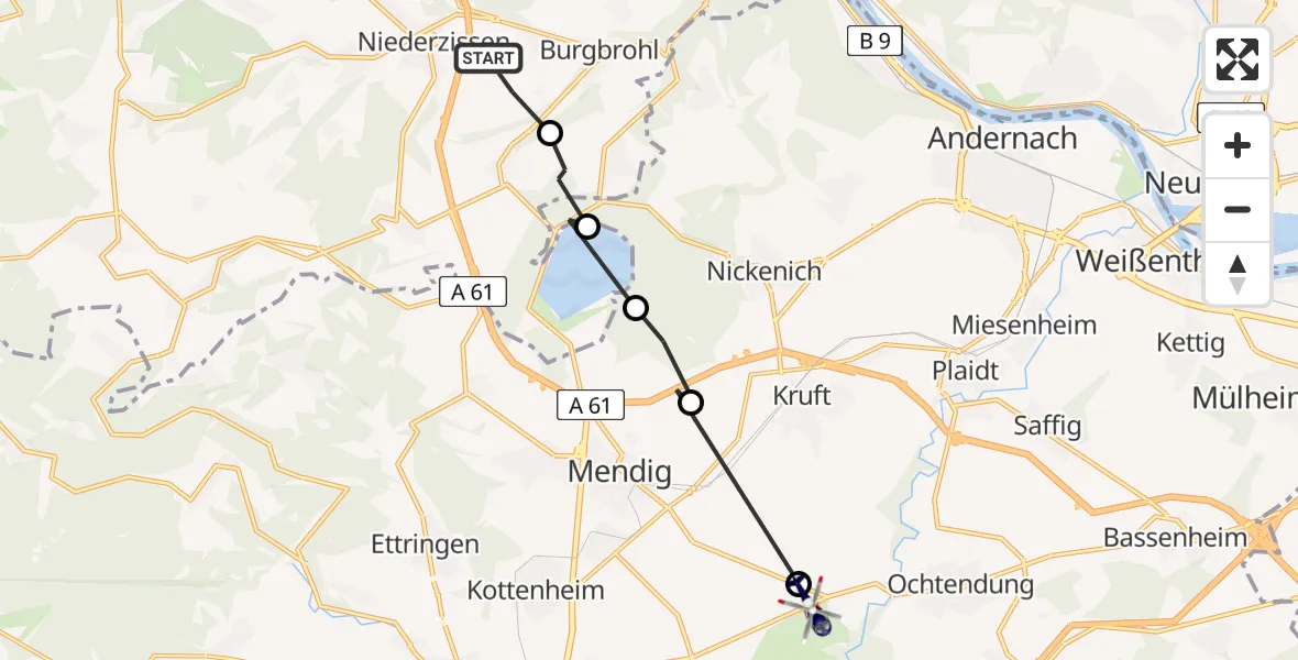 Flugroute Polizeihubschrauber Burgbrohl - Ochtendung, 06 Juli 2026, 12:17