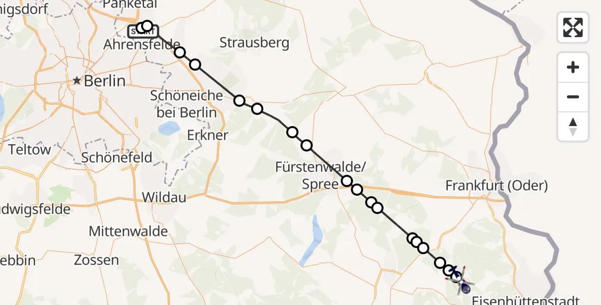 Flugroute Polizeihubschrauber Ahrensfelde Hubschrauberlandeplatz - Siehdichum, 06 Juli 2026, 12:20