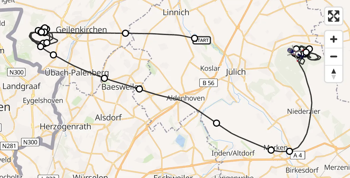 Flugroute Polizeihubschrauber Jülich - Titz, 06 Juli 2026, 12:27
