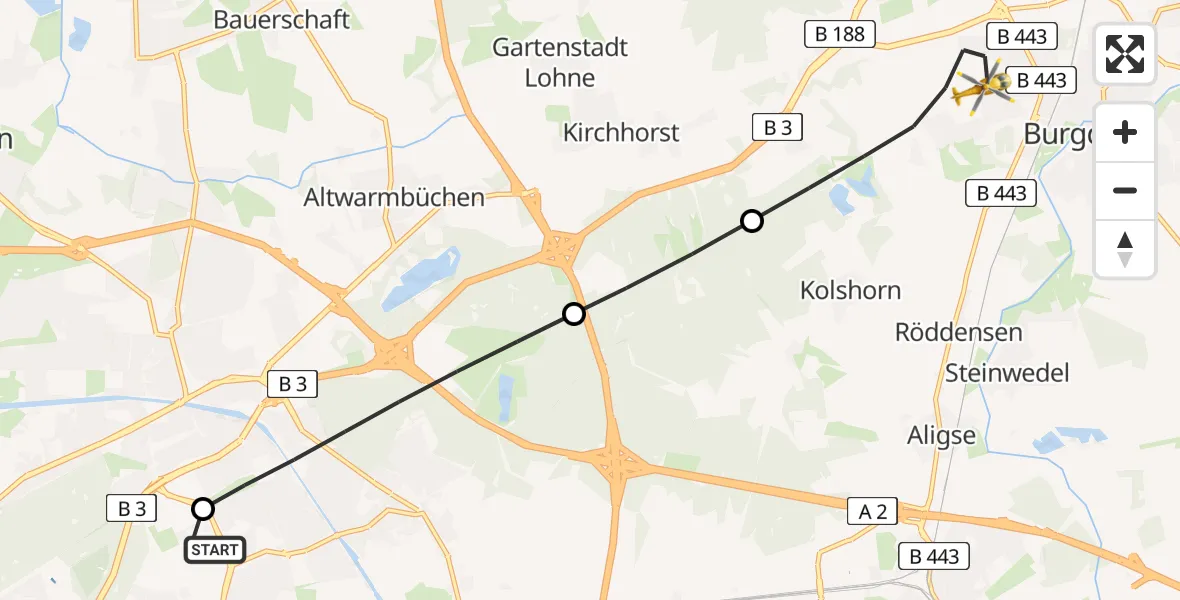 Flugroute Rettungshubschrauber Hannover Luftrettung Hubschrauberlandeplatz (Christoph 4) - Burgdorf, 06 Juli 2026, 12:38
