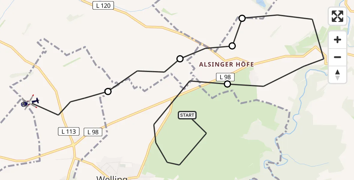 Flugroute Polizeihubschrauber Welling - Trimbs, 06 Juli 2026, 12:43