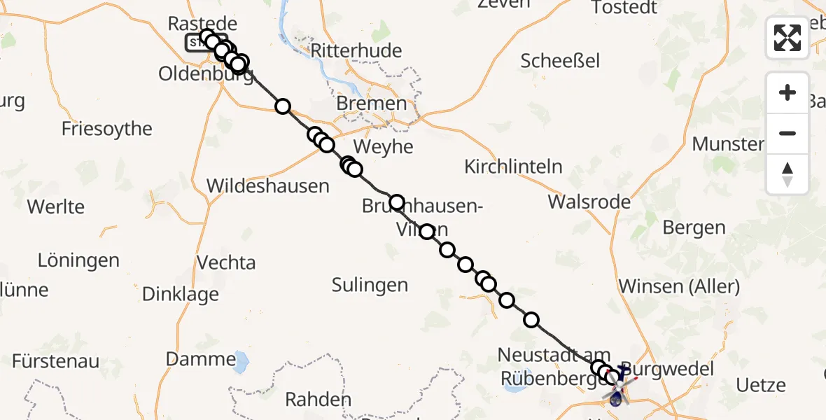 Flugroute Polizeihubschrauber Rastede - Flughafen Hannover, 06 Juli 2026, 12:48