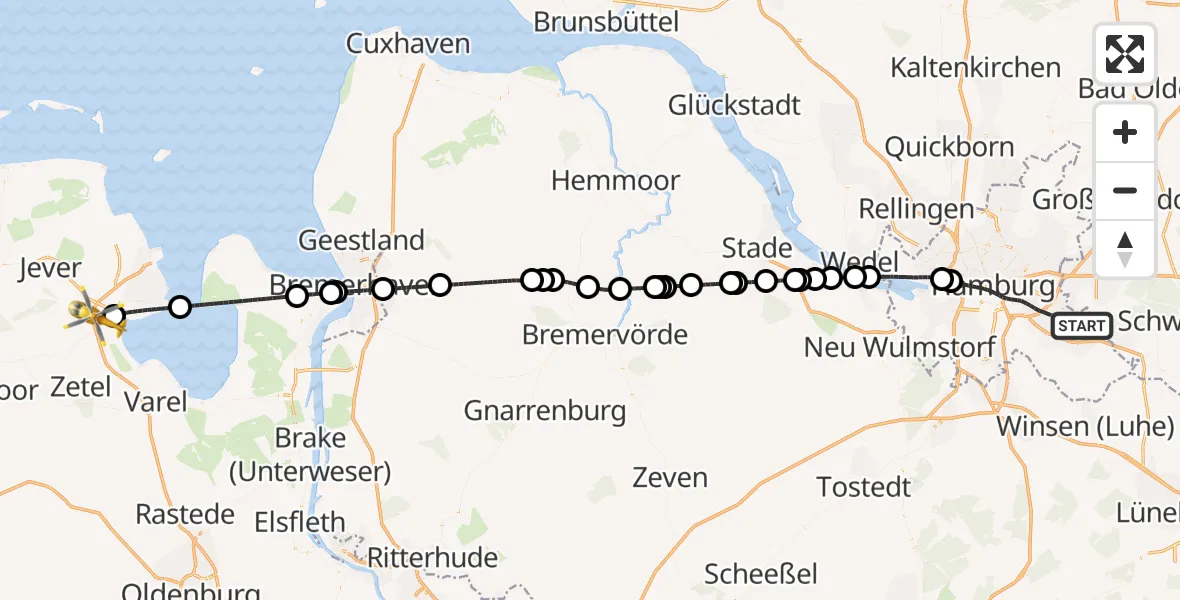 Flugroute Rettungshubschrauber Hamburg - Sande, 06 Juli 2026, 12:49