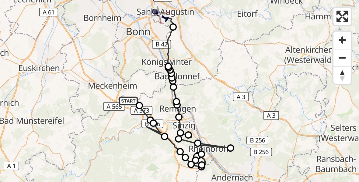Flugroute Polizeihubschrauber Wachtberg - Sankt Augustin, 06 Juli 2026, 12:55