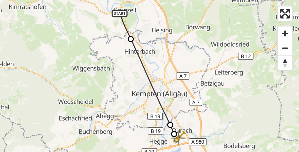 Flugroute Rettungshubschrauber Altusried - Kempten-Durach Flugplatz, 06 Juli 2026, 12:56
