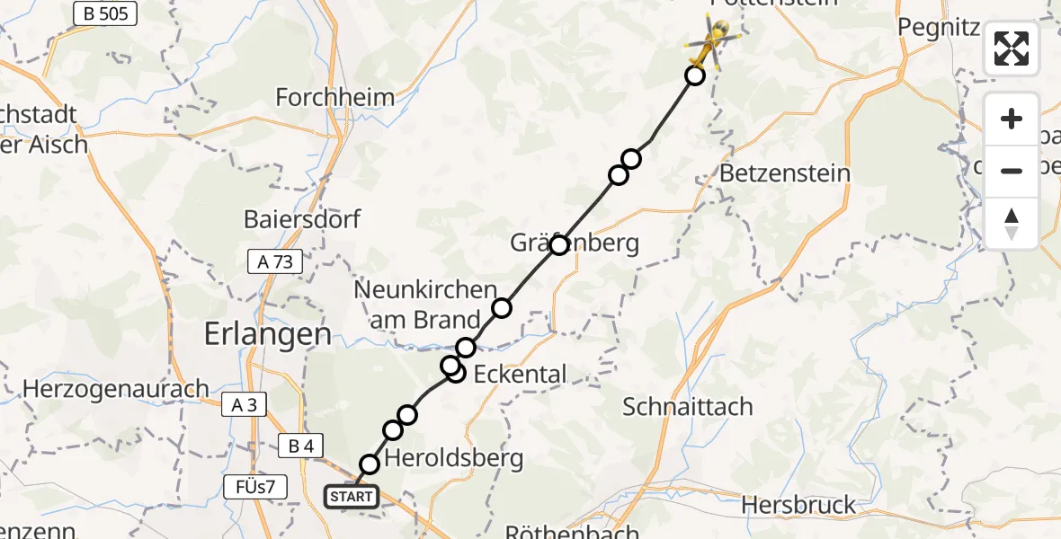 Flugroute Rettungshubschrauber Flughafen Nuremberg - Gößweinstein, 06 Juli 2026, 13:03