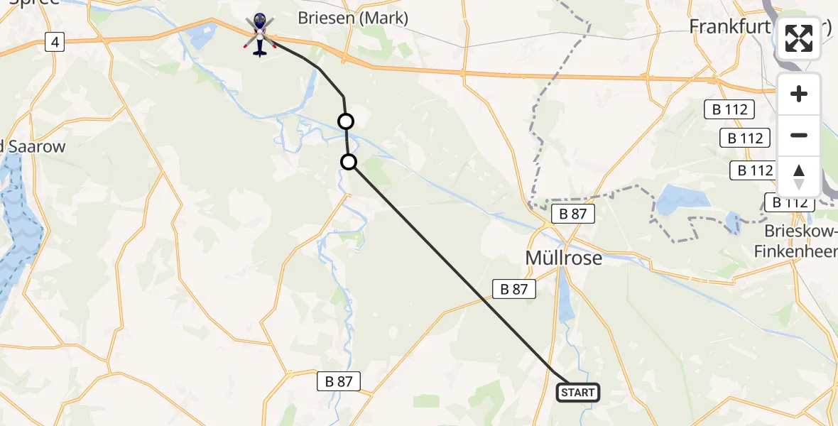Flugroute Polizeihubschrauber Mixdorf - Berkenbrück, 06 Juli 2026, 13:03