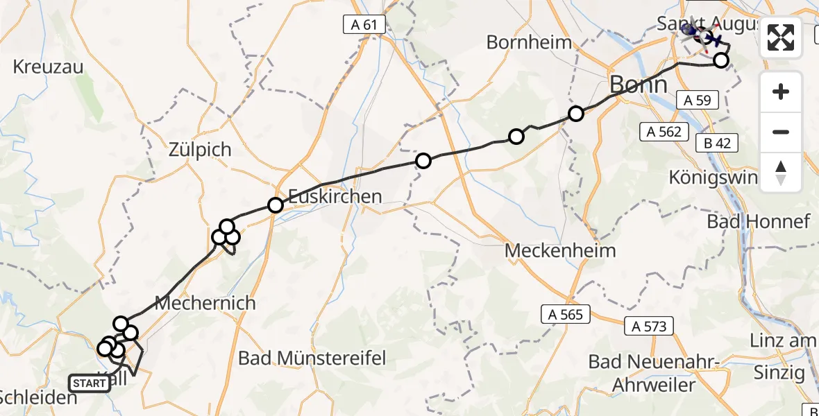 Flugroute Polizeihubschrauber Kall - Bonn-Hangelar Flugplatz, 06 Juli 2026, 13:05